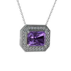 Esinti Dikdörtgen Kolye - Ametist ve swarovski 14 ayar beyaz altın kolye (40 cm beyaz altın rolo zincir) #r14uq0