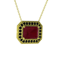 Esinti Dikdörtgen Kolye - Kök yakut ve siyah zirkon 18 ayar altın kolye (40 cm altın rolo zincir) #r74vd0
