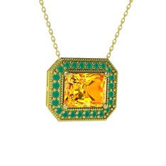 Sitrin ve kök zümrüt 8 ayar altın kolye (40 cm gümüş rolo zincir)