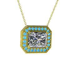 Beyaz zirkon ve akuamarin 14 ayar altın kolye (40 cm altın rolo zincir)