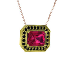 Rodolit garnet ve siyah zirkon 8 ayar altın kolye (40 cm rose altın rolo zincir)