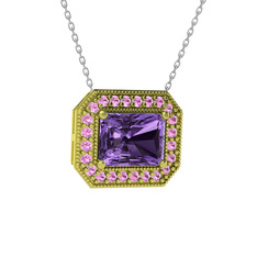 Esinti Dikdörtgen Kolye - Ametist ve pembe kuvars 18 ayar altın kolye (40 cm beyaz altın rolo zincir) #rhafu9