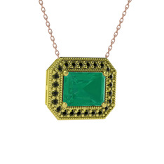 Esinti Dikdörtgen Kolye - Kök zümrüt ve peridot 8 ayar altın kolye (40 cm gümüş rolo zincir) #rm3n11