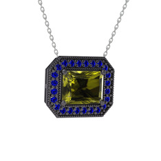 Esinti Dikdörtgen Kolye - Peridot ve lab safir 925 ayar siyah rodyum kaplama gümüş kolye (40 cm beyaz altın rolo zincir) #rncsjn