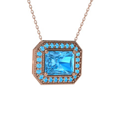 Esinti Dikdörtgen Kolye - Akuamarin 18 ayar rose altın kolye (40 cm rose altın rolo zincir) #saorom