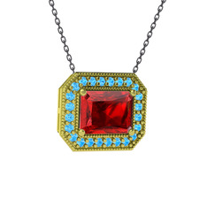 Garnet ve akuamarin 8 ayar altın kolye (40 cm gümüş rolo zincir)