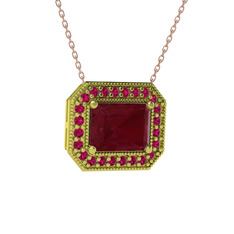 Esinti Dikdörtgen Kolye - Kök yakut ve rodolit garnet 925 ayar altın kaplama gümüş kolye (40 cm gümüş rolo zincir) #t5q552