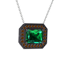 Esinti Dikdörtgen Kolye - Yeşil kuvars ve dumanlı kuvars 925 ayar siyah rodyum kaplama gümüş kolye (40 cm gümüş rolo zincir) #t98sg2