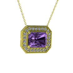 Esinti Dikdörtgen Kolye - Ametist ve pırlanta 925 ayar altın kaplama gümüş kolye (0.253 karat, 40 cm gümüş rolo zincir) #tbjfus