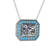 Esinti Dikdörtgen Kolye - Swarovski ve akuamarin 14 ayar beyaz altın kolye (40 cm gümüş rolo zincir) #tzdd29