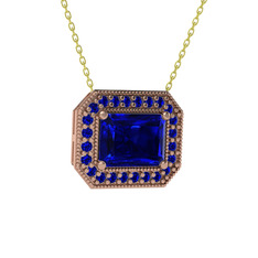 Lab safir 18 ayar rose altın kolye (40 cm altın rolo zincir)