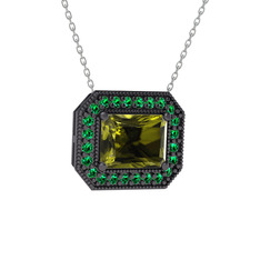 Esinti Dikdörtgen Kolye - Peridot ve yeşil kuvars 925 ayar siyah rodyum kaplama gümüş kolye (40 cm beyaz altın rolo zincir) #ugfvxg