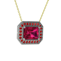 Esinti Dikdörtgen Kolye - Rodolit garnet ve garnet 18 ayar beyaz altın kolye (40 cm altın rolo zincir) #uv9ftr