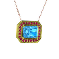 Esinti Dikdörtgen Kolye - Akuamarin ve rodolit garnet 8 ayar altın kolye (40 cm rose altın rolo zincir) #uwp7gb