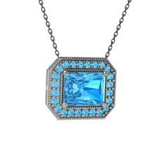 Esinti Dikdörtgen Kolye - Akuamarin 8 ayar beyaz altın kolye (40 cm gümüş rolo zincir) #uxczec