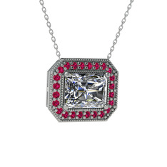 Esinti Dikdörtgen Kolye - Beyaz zirkon ve rodolit garnet 925 ayar gümüş kolye (40 cm gümüş rolo zincir) #vxz9pl