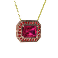 Esinti Dikdörtgen Kolye - Rodolit garnet ve garnet 925 ayar rose altın kaplama gümüş kolye (40 cm altın rolo zincir) #wh1ji2