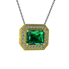 Esinti Dikdörtgen Kolye - Yeşil kuvars ve swarovski 925 ayar altın kaplama gümüş kolye (40 cm gümüş rolo zincir) #wmlzsp