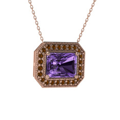 Esinti Dikdörtgen Kolye - Ametist ve dumanlı kuvars 18 ayar rose altın kolye (40 cm rose altın rolo zincir) #wn43ff
