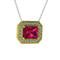 Esinti Dikdörtgen Kolye - Rodolit garnet ve swarovski 14 ayar altın kolye (40 cm gümüş rolo zincir) #wplmdg