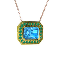 Esinti Dikdörtgen Kolye - Akuamarin ve kök zümrüt 18 ayar altın kolye (40 cm gümüş rolo zincir) #x8s7ah