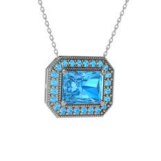 Esinti Dikdörtgen Kolye - Akuamarin 14 ayar beyaz altın kolye (40 cm beyaz altın rolo zincir) #xmjlj7