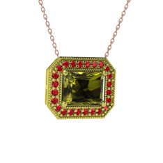 Esinti Dikdörtgen Kolye - Peridot ve garnet 8 ayar altın kolye (40 cm rose altın rolo zincir) #yayiqc