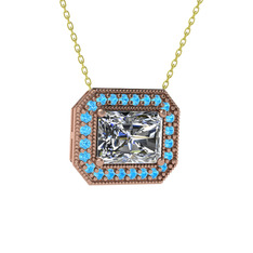 Swarovski ve akuamarin 8 ayar rose altın kolye (40 cm altın rolo zincir)