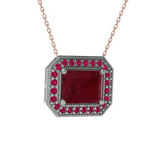 Kök yakut ve rodolit garnet 18 ayar beyaz altın kolye (40 cm rose altın rolo zincir)