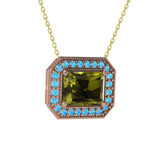 Esinti Dikdörtgen Kolye - Peridot ve akuamarin 8 ayar rose altın kolye (40 cm altın rolo zincir) #zf0xwp