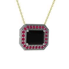 Esinti Dikdörtgen Kolye - Siyah zirkon ve rodolit garnet 8 ayar beyaz altın kolye (40 cm altın rolo zincir) #ziiqgk