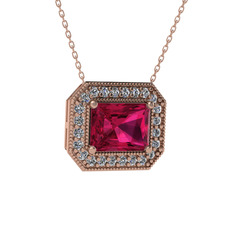 Esinti Dikdörtgen Kolye - Rodolit garnet ve pırlanta 18 ayar rose altın kolye (0.253 karat, 40 cm rose altın rolo zincir) #zmts0k