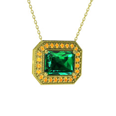 Esinti Dikdörtgen Kolye - Yeşil kuvars ve sitrin 925 ayar altın kaplama gümüş kolye (40 cm gümüş rolo zincir) #znxexu