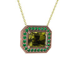Esinti Dikdörtgen Kolye - Peridot ve yeşil kuvars 925 ayar rose altın kaplama gümüş kolye (40 cm altın rolo zincir) #zwk6u5