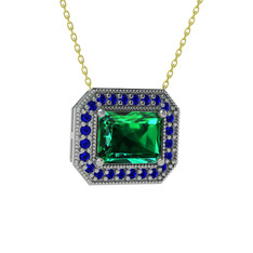 Esinti Dikdörtgen Kolye - Yeşil kuvars ve lab safir 18 ayar beyaz altın kolye (40 cm gümüş rolo zincir) #zz3ggd