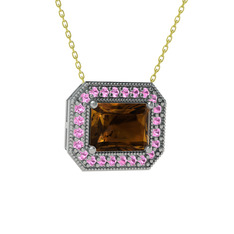 Esinti Dikdörtgen Kolye - Dumanlı kuvars ve pembe kuvars 925 ayar gümüş kolye (40 cm altın rolo zincir) #zzit0r