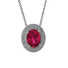 Esinti Oval Kolye - Rodolit garnet ve pırlanta 14 ayar beyaz altın kolye (0.264 karat, 40 cm gümüş rolo zincir) #108oyiu