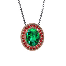 Esinti Oval Kolye - Yeşil kuvars ve garnet 8 ayar rose altın kolye (40 cm gümüş rolo zincir) #10cdy1a