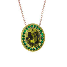 Esinti Oval Kolye - Peridot ve yeşil kuvars 14 ayar altın kolye (40 cm rose altın rolo zincir) #111vp2p