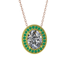 Esinti Oval Kolye - Swarovski ve kök zümrüt 18 ayar altın kolye (40 cm gümüş rolo zincir) #11dh45b