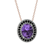 Esinti Oval Kolye - Ametist ve siyah zirkon 925 ayar gümüş kolye (40 cm rose altın rolo zincir) #11fjn5u