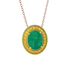 Esinti Oval Kolye - Kök zümrüt ve sitrin 8 ayar altın kolye (40 cm rose altın rolo zincir) #11gz32d
