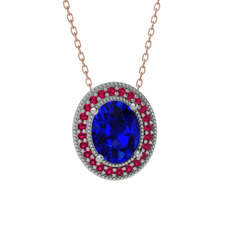 Esinti Oval Kolye - Lab safir ve rodolit garnet 14 ayar beyaz altın kolye (40 cm gümüş rolo zincir) #11w80pm
