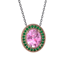Esinti Oval Kolye - Pembe kuvars ve yeşil kuvars 18 ayar rose altın kolye (40 cm gümüş rolo zincir) #11y8y47