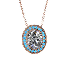 Beyaz zirkon ve akuamarin 18 ayar rose altın kolye (40 cm rose altın rolo zincir)