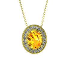 Esinti Oval Kolye - Sitrin ve swarovski 925 ayar altın kaplama gümüş kolye (40 cm altın rolo zincir) #123xc8z