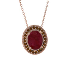 Esinti Oval Kolye - Kök yakut ve dumanlı kuvars 925 ayar rose altın kaplama gümüş kolye (40 cm rose altın rolo zincir) #128b692