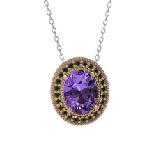 Ametist ve peridot 925 ayar rose altın kaplama gümüş kolye (40 cm gümüş rolo zincir)
