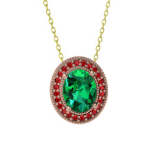Esinti Oval Kolye - Yeşil kuvars ve garnet 925 ayar rose altın kaplama gümüş kolye (40 cm altın rolo zincir) #12t9687