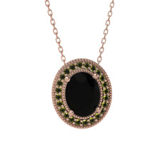 Esinti Oval Kolye - Siyah zirkon ve peridot 14 ayar rose altın kolye (40 cm rose altın rolo zincir) #1362k9a